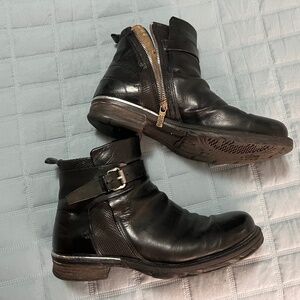 Black side-zip buckled ankle boots